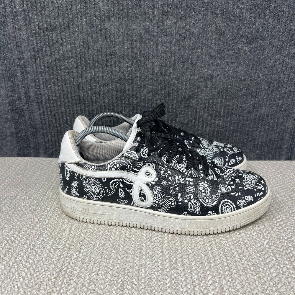 John Geiger GF-01 Black White Bandana Print Leather Shoes Mens 9 D